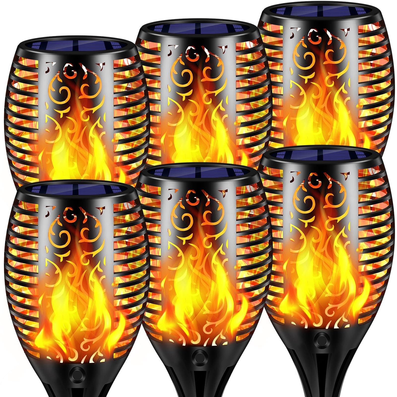Solar Lights Outdoor Flickering Flame Solar Torch Lights Waterproof Outdoor Lighting Solar Powered Pathway Lights Christmas Decorations for Garden Patio Yard Landscape, 6 Pack Medium - 6 Pack Black