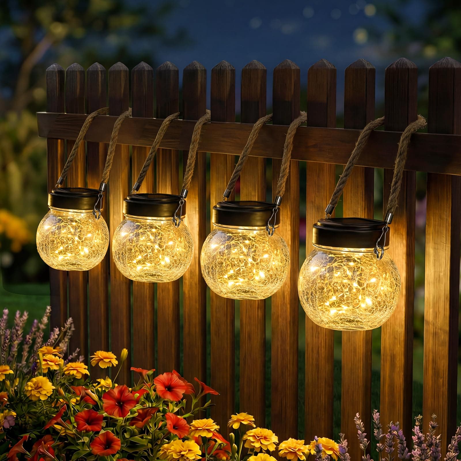 4 Pack M Size Solar Lantern Gifts for Women - Outdoor Solar Lanterns Waterproof with 15 LED Hanging Garden Patio Backyard Decor Lights for Halloween Christmas Easter Gift M Size, 4-Pack