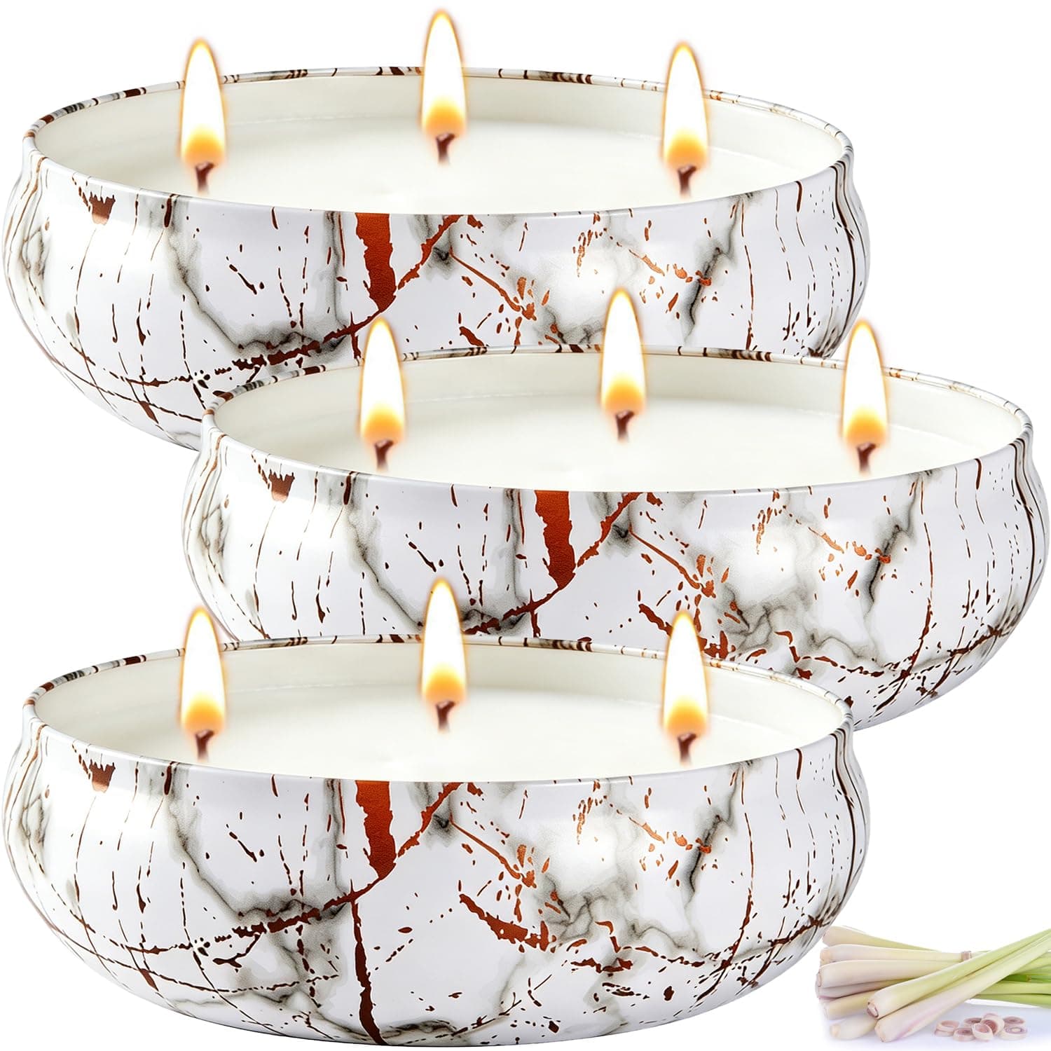 Citronella Candles Outdoor, 3 Pack Large Citronella Candle for Patio, 12oz, 3 Wick Soy Wax Candle, Long Lasting 240 Hours Total for Backyard Camping Deck Garden, Summer Indoor Outside Home Use