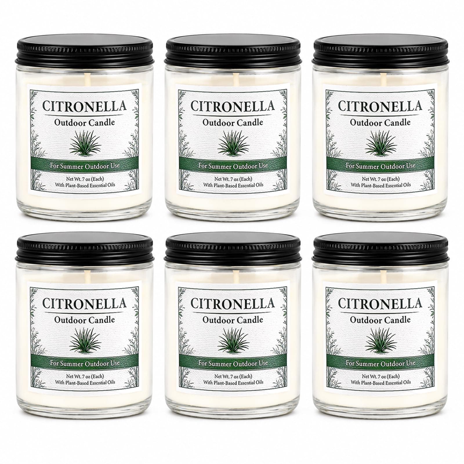 Citronella Candles Outdoor - 6 Pack Soy Wax Citronella Candles, 42 oz 300 Hours Total Outdoor Candle Set for Patio Backyard, Garden, Balcony, Deck, Porch, BBQ, Camping & Summer Parties Citronella Candles 6 Pack