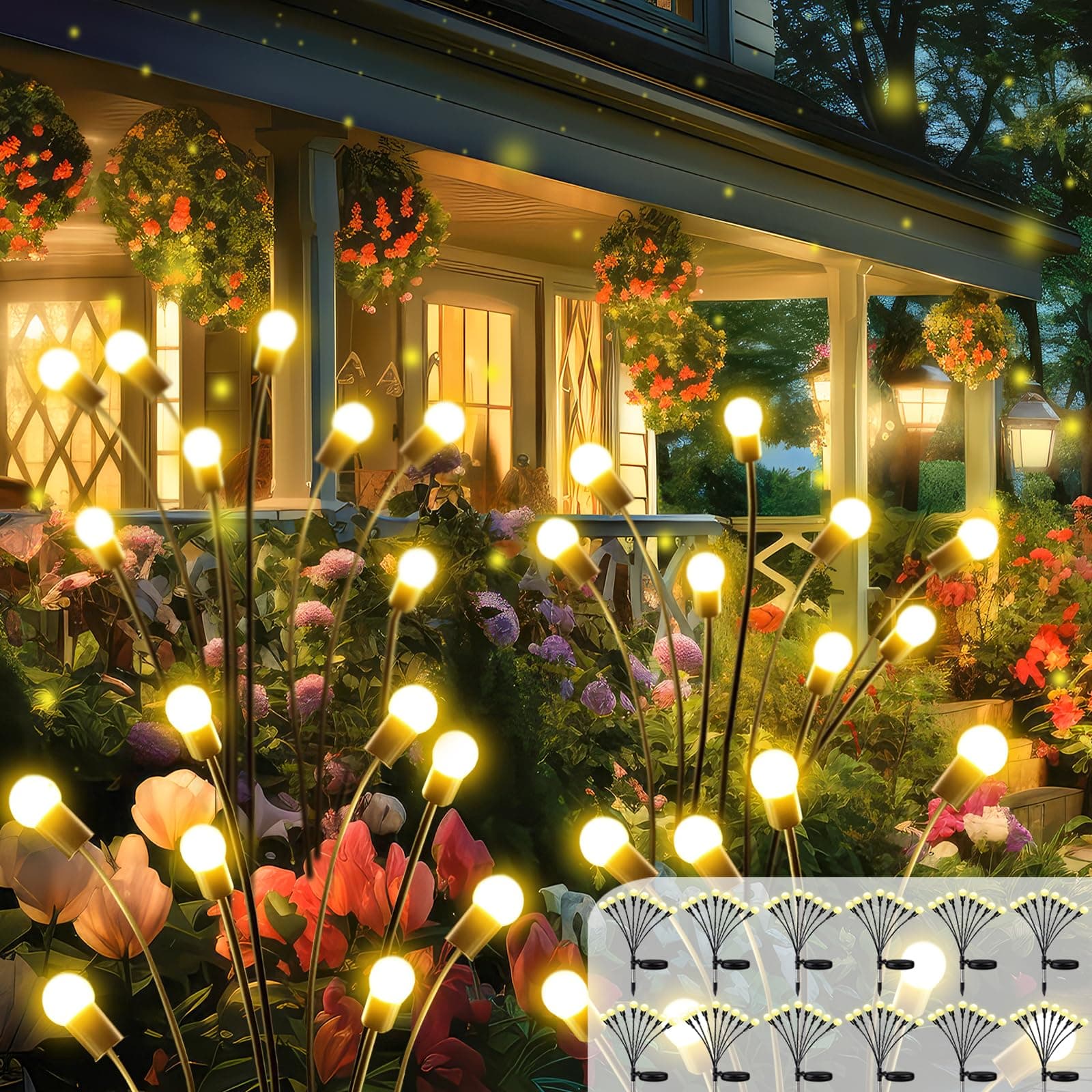 2026 Upgraded Solar Lights Outdoor, 12 Pack Solar Garden Lights with 2 Modes, Firefly Lights Outdoor Waterproof, Sway by Wind, Twinkle Firefly Light for Yard Patio Path Garden Decoration (Warm White) Warm White 12 Pack