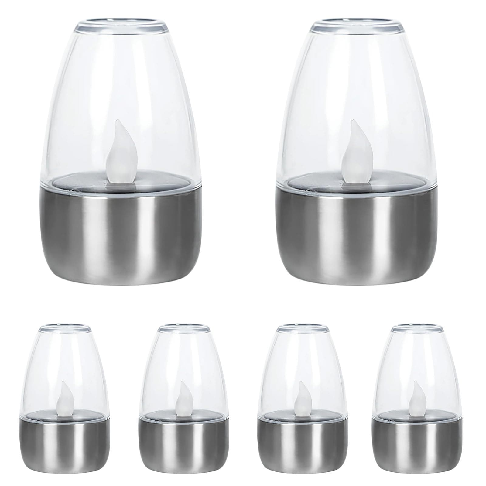 6 Pcs Solar Candle Lights, for Garden Patio, Outdoor Waterproof Flameless Flicker Tea Lamps, Stainless Steel, with Auto On/Off, Romantic Ambiance