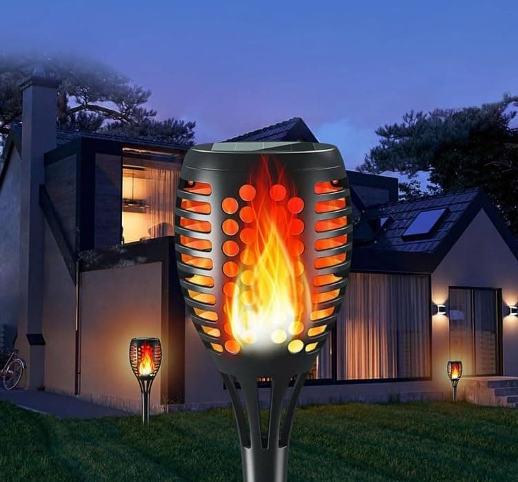 Solar Lights Outdoor,Tow Pack, Solar Torch Light with Flickering Flame for Outdoor Decor, Solar Garden Lights, Waterproof Outdoor Lighting, Flame Torches for Outside Patio Pathway Yard Decorations