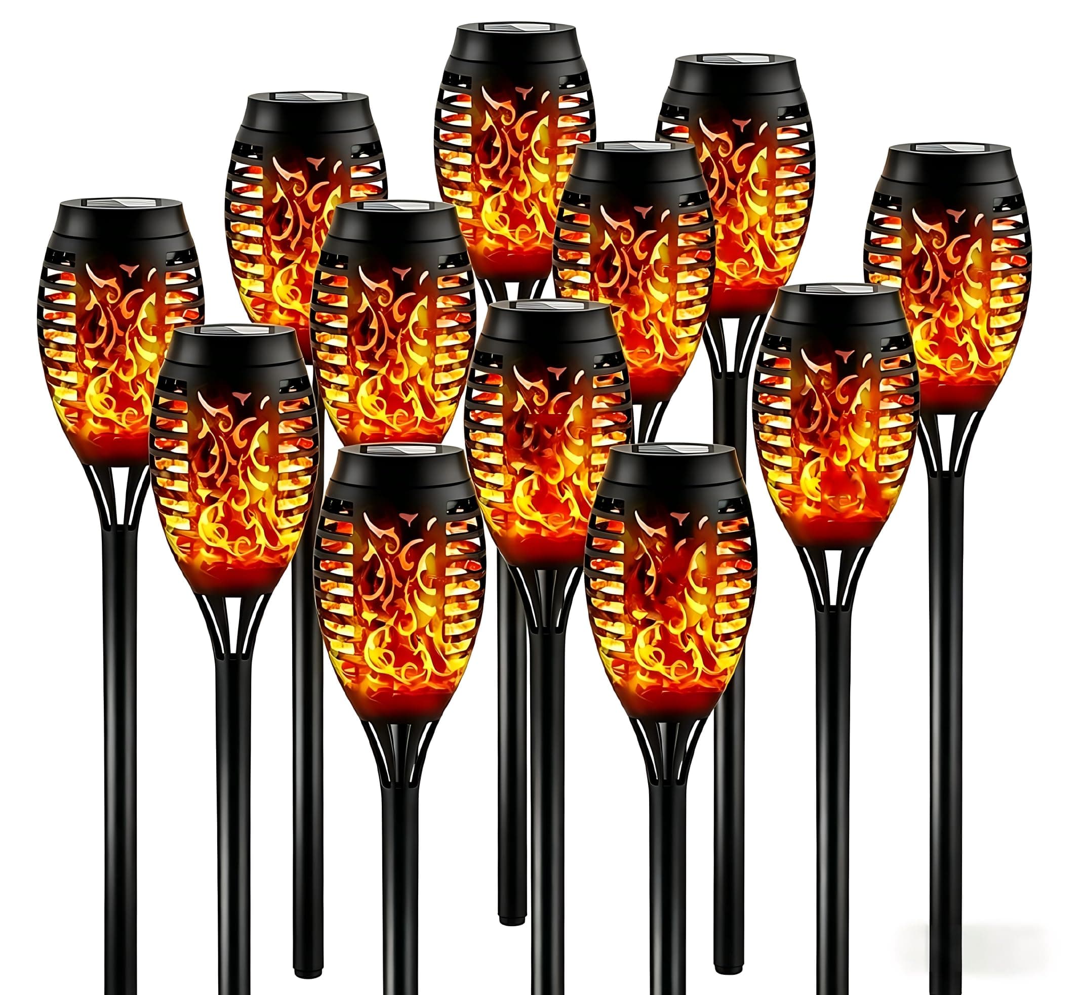 Solar Torch Lights Outdoor Waterproof, 12 Pack Flickering Flame Ground Spike Lights, Stainless Steel Solar Garden Lights for Yard Patio Lawn Walkway Decoration (12)